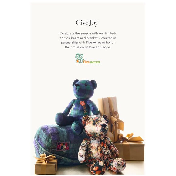 Johnny Was Teyros Velvet Bear Floral Plush Home Stuffed Animals Pink Cream NEW - Picture 4 of 5